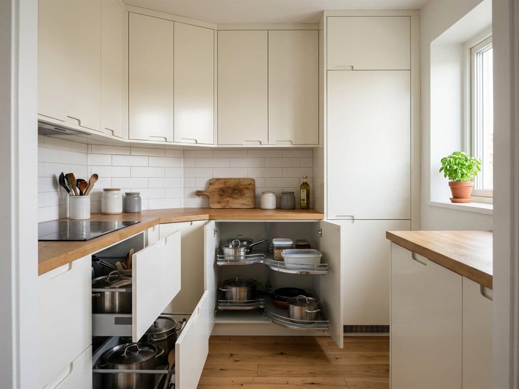 Cocina pequeña con muebles a medida aprovechando cada rincón en A Estrada
